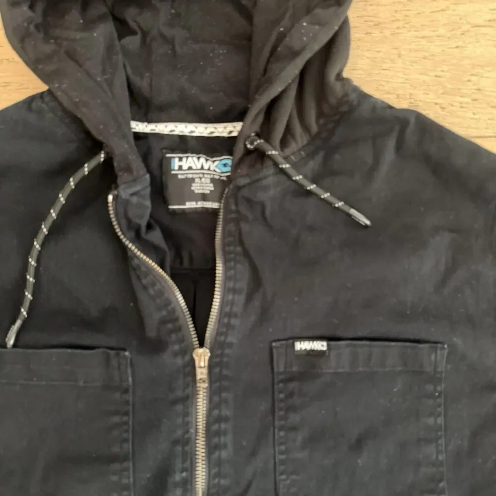 Tony Hawk Mens XL Black Hooded Workwear Jacket Full Zip Cotton Skate Y2K